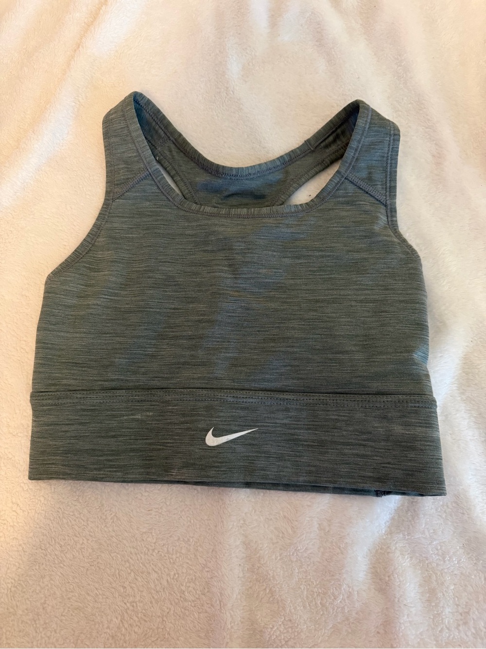 Nike Olive Gray Ribbed Sports Bra with White Logo Tag